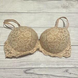 PINK Victoria’s Secret Nude Lace Date Push-Up Pigeonnant Rendez-vous Bra | 36D